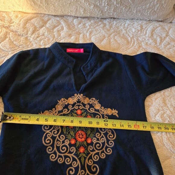 Cashmere Midnight Blue Kashmiri Pheran Tunic w/Aari Embroidary Size L - Picture 7 of 8